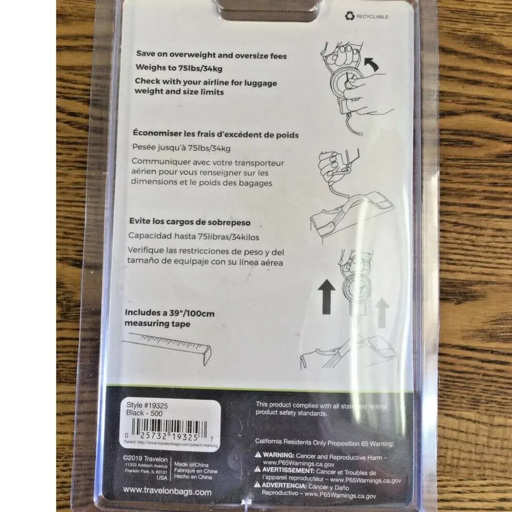 Travelon Stop & Lock 75 LB Hanging Luggage Scale w/ Measuring Tape Travel Tool